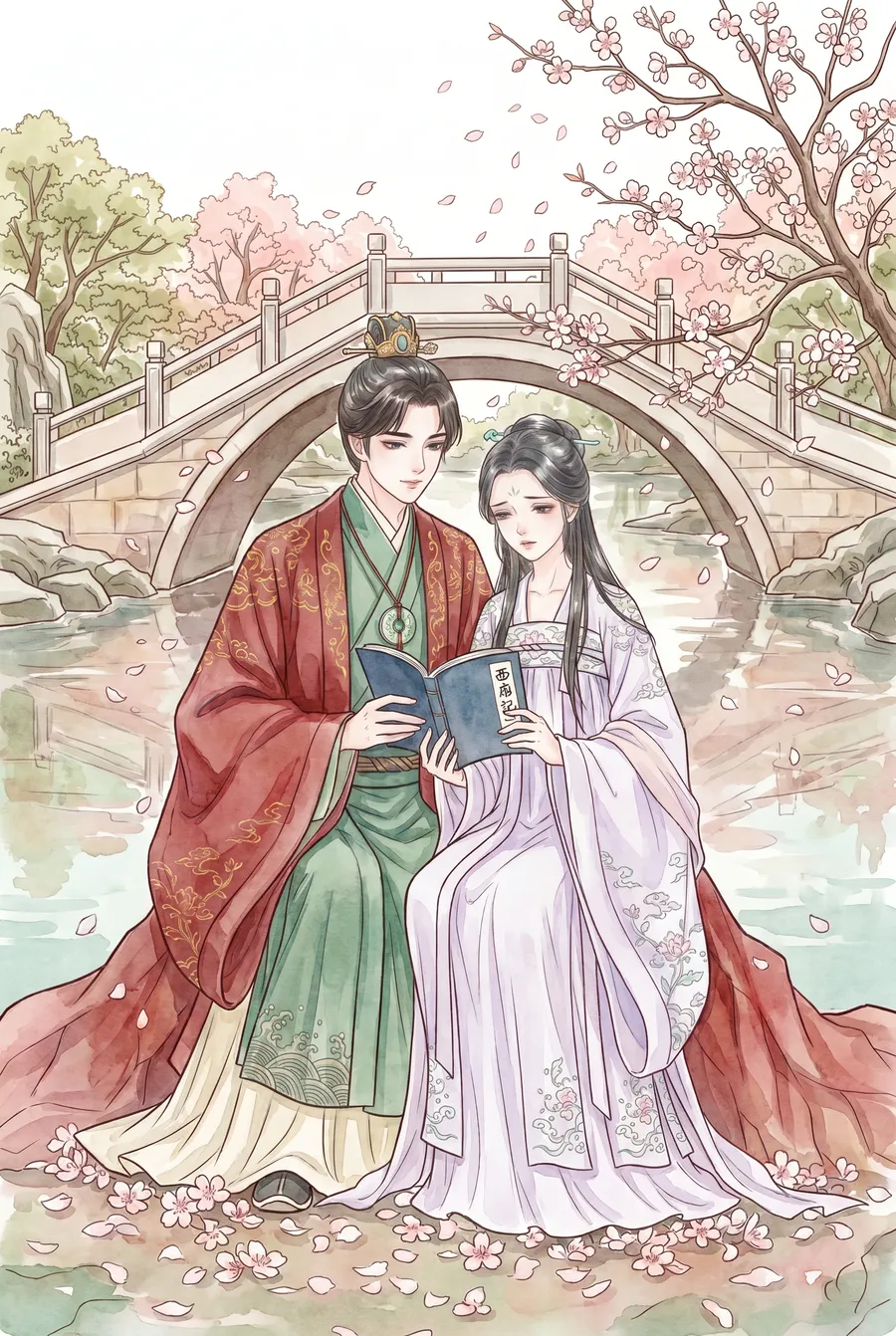 LitMemo 漫畫生圖範例 — 紅樓夢共讀西廂全彩分格,古風